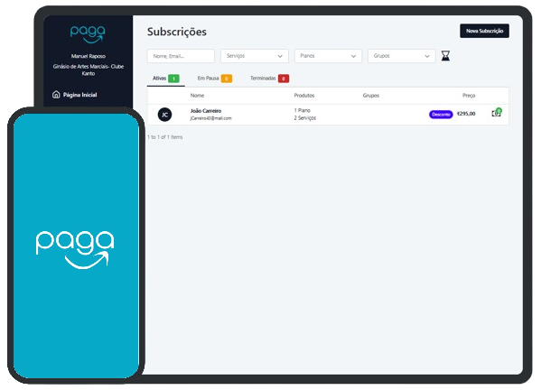 Ecrã inicial da app PAGA