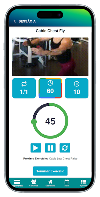 Treino em Execução na app PAGA